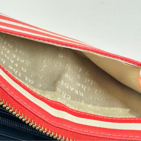 Kate Spade Zip Wallet Coral Cream Stripe Continental - Picture 5 of 13